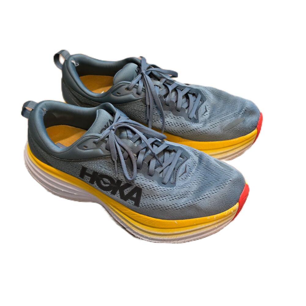 HOKA Bondi 8 Men’s Size 12 – Gray/Yellow – Great Condition